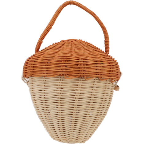 Rattan Storage Basket Mushroom Shape Decorative Woven Fruit Basket Wall Hanging Storage Basket with Lid Photo Prop Room Decor