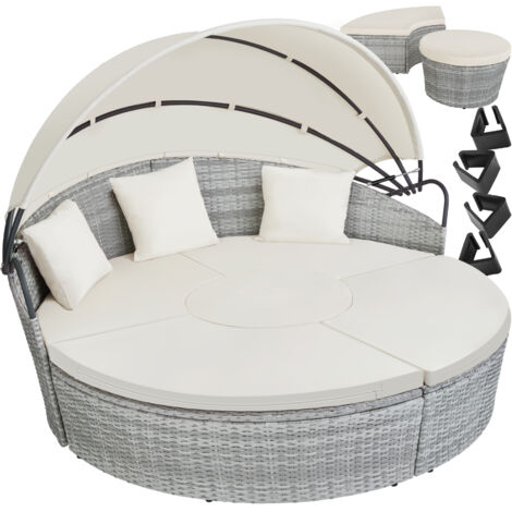Rattan sun lounger island Santorini - garden lounge chair, sun chair, double sun lounger - light grey - light grey