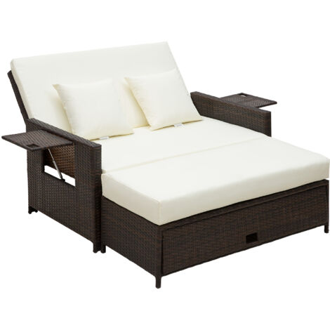 Rattan Sun Lounger 2 Seater Day Bed-Brown
