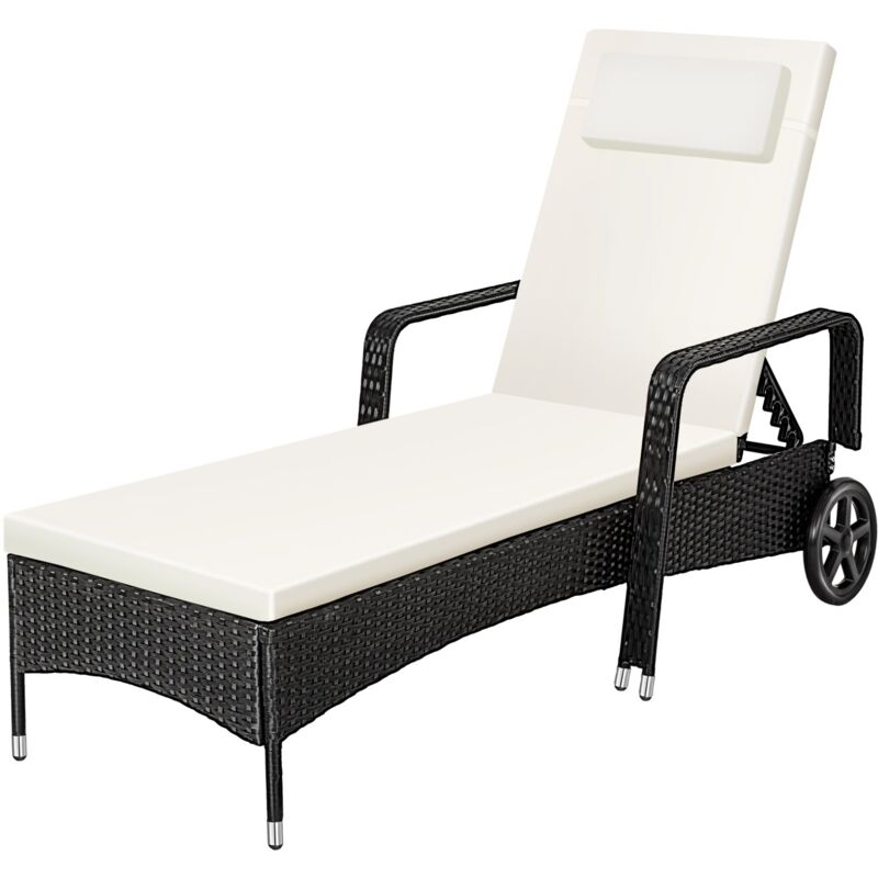 Sun lounger rattan - reclining sun lounger, garden lounge chair, sun chair - black