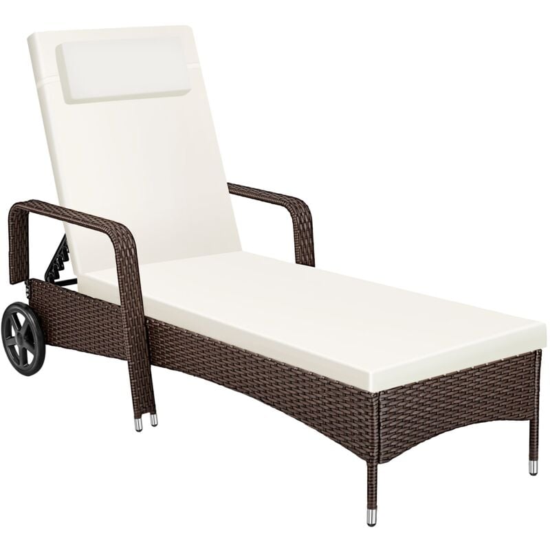 Sun lounger rattan - reclining sun lounger, garden lounge chair, sun chair - black/brown