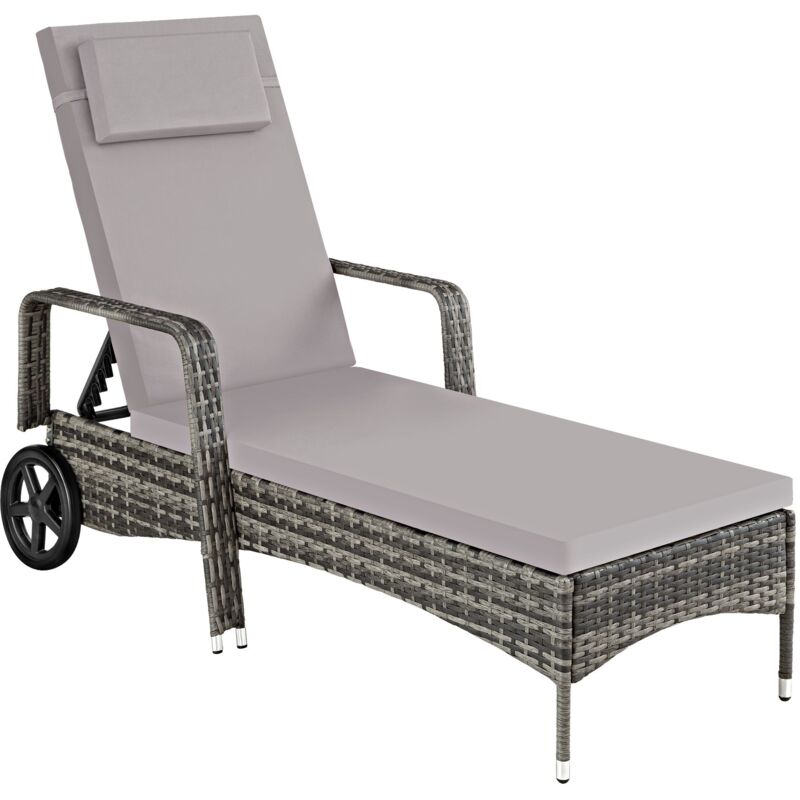 Sun lounger rattan - reclining sun lounger, garden lounge chair, sun chair - grey