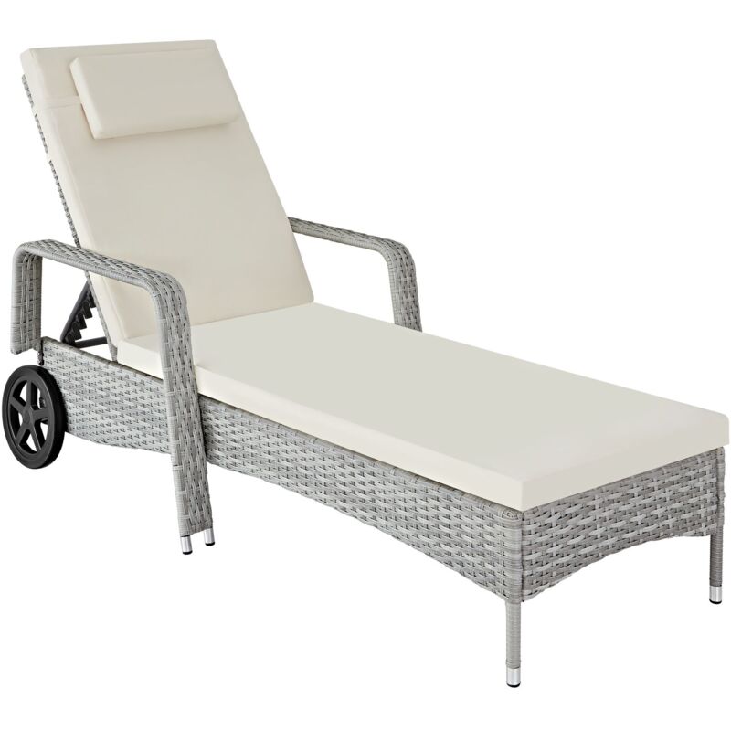 Sun lounger rattan - reclining sun lounger, garden lounge chair, sun chair - light grey