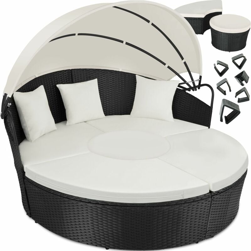 Rattan sun lounger island aluminium - garden lounge chair, sun chair, double sun lounger - black