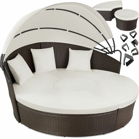 Rattan sun lounger island aluminium - garden lounge chair, sun chair, double sun lounger - mixed brown