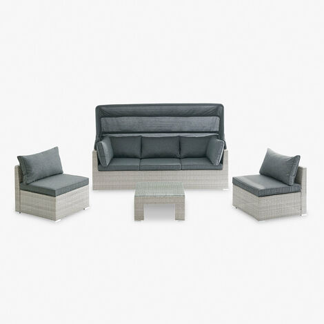 Rattan Sunbed Garden Furniture Set Outdoor Lounge Sofa Chair Bed Table Modular, Grey