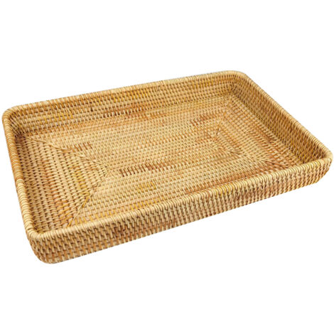 Rattan Tray Tabletop Organization Hand Woven Snack Storage Basket Multifunctional Serving Tray L