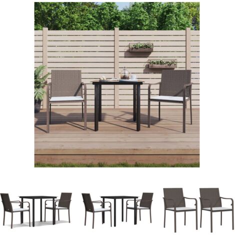 Rattan - vidaXL 3-tlg. Garten-Essgruppe mit Kissen Poly Rattan und Stahl - Stahl