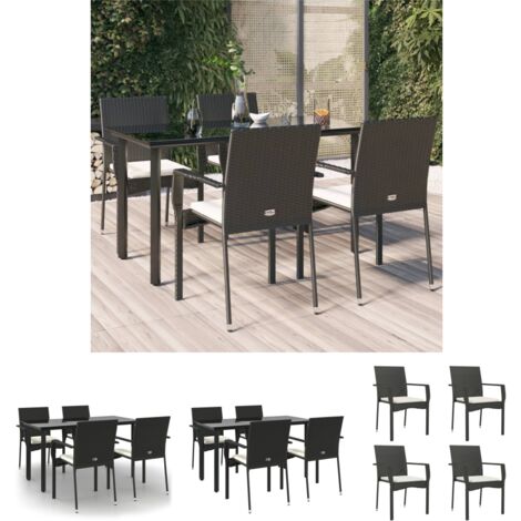 Rattan - vidaXL 5-tlg. Garten-Essgruppe mit Kissen Schwarz Poly Rattan - Gartenmöbel Schwarz