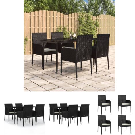 Rattan - vidaXL 5-tlg. Garten-Essgruppe mit Kissen Schwarz Poly Rattan - Gartenstuhl mit Kissen