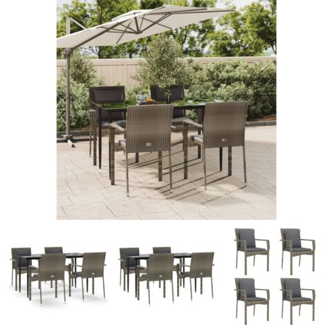 Rattan - vidaXL 5-tlg. Garten-Essgruppe mit Kissen Schwarz und Grau Poly Rattan - Gartenmöbel Outdoor