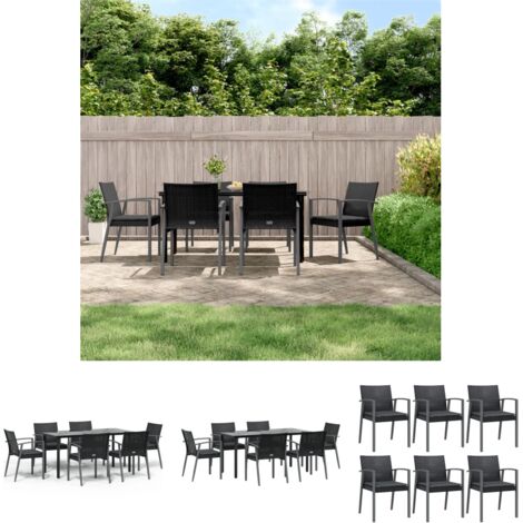 Rattan - vidaXL 7-tlg. Garten-Essgruppe mit Kissen Poly Rattan und Stahl - Stahl