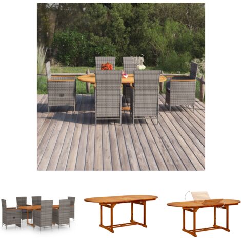Rattan - vidaXL 7-tlg. Garten-Essgruppe Poly Rattan Grau - Stuhl