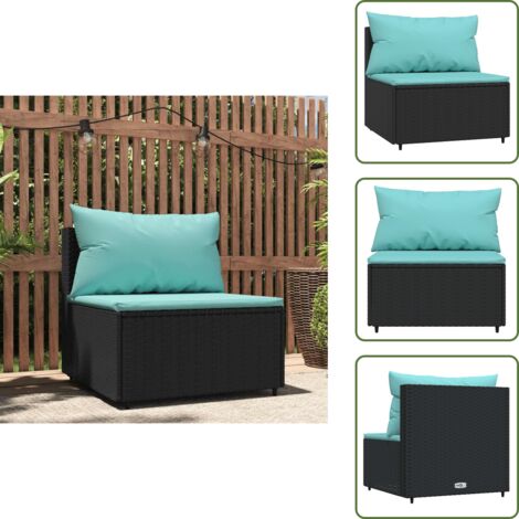 Rattan - vidaXL Divano Centrale da Giardino con Cuscini in Polyrattan Nero - Poltrona esterna