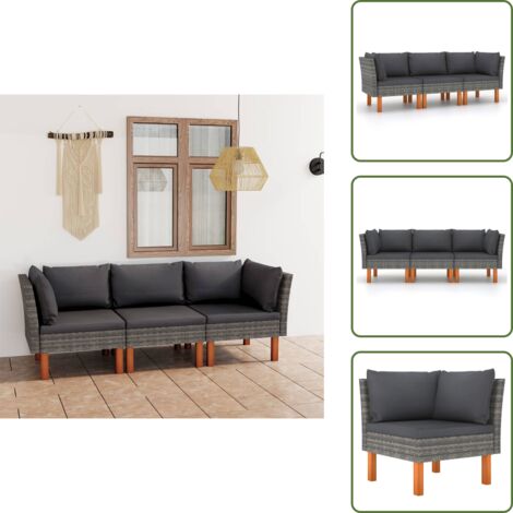 Rattan - vidaXL Divano da Giardino a 3 Posti con Cuscini Grigio in Polyrattan - Acciaio