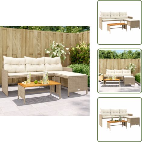 Rattan - vidaXL Divano da Giardino con Tavolo e Cuscini a L Beige in Polyrattan - Poli rattan