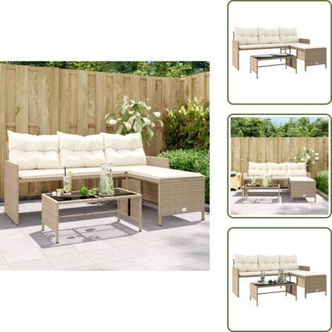 Rattan - vidaXL Divano da Giardino con Tavolo e Cuscini a L Beige in Polyrattan - Polirattan