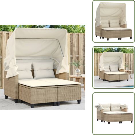 Rattan - vidaXL Divano Giardino 2 Posti Baldacchino e Sgabelli Beige Polyrattan - Poli rattan