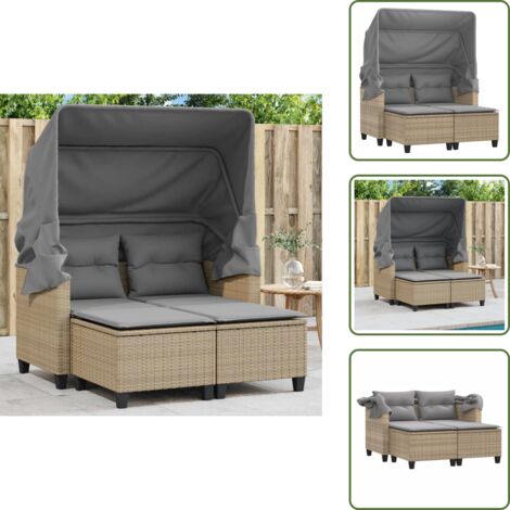 Rattan - vidaXL Divano Giardino 2 Posti Baldacchino e Sgabelli Beige Polyrattan - Polyrattan