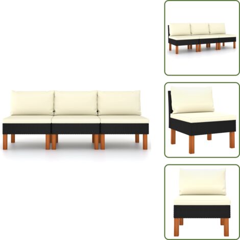 Rattan - vidaXL Poltrone Centrali 3 pz Polyrattan e Legno Massello di Eucalipto - Legno eucalipto