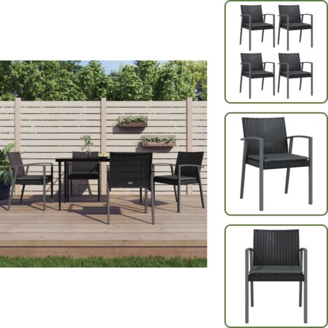 Rattan - vidaXL Sedie da Giardino con Cuscini 4pz Nere 56,5x57x83 cm Polyrattan - Acciaio