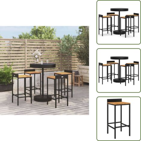 Rattan - vidaXL Set Bar Giardino 5 pz Nero Polyrattan e Legno Massello Acacia - Acciaio