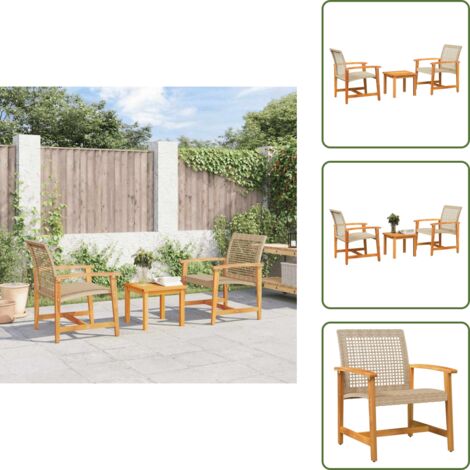 Rattan - vidaXL Set da Bistrot 3 pz Beige in Polyrattan e Legno di Acacia - Legno di acacia