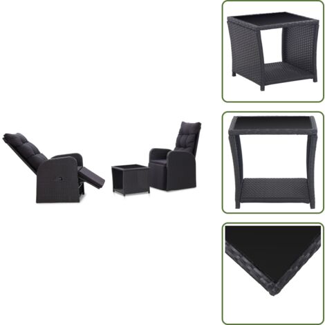 Rattan - vidaXL Set da Bistrot 3 pz con Cuscini in Polyrattan Nero - Cuscini in poliestere