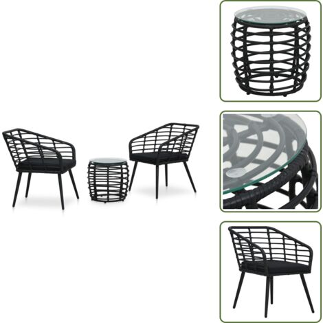Rattan - vidaXL Set da Bistrot 3 pz in Polyrattan Nero - Poliestere