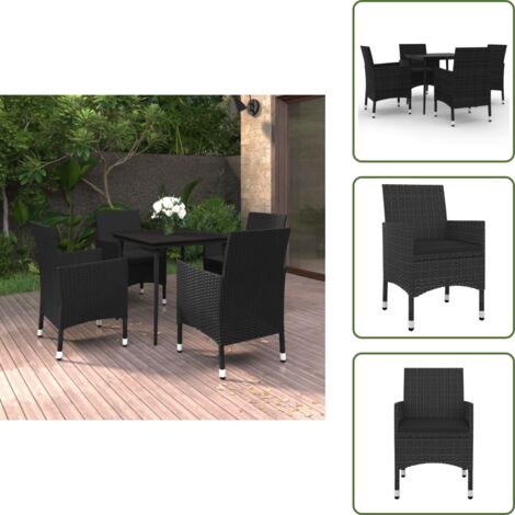 Rattan - vidaXL Set da Pranzo da Giardino 5 pz con Cuscini Polyrattan e Vetro - Vetro