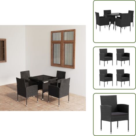 Rattan - vidaXL Set da Pranzo da Giardino 5 pz in Polyrattan Nero - Polyrattan