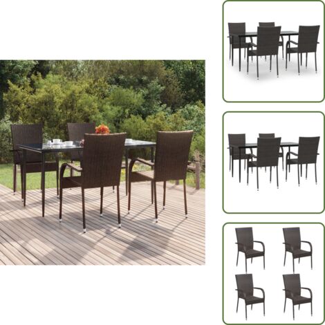 Rattan - vidaXL Set da Pranzo da Giardino 5 pz Marrone in Polyrattan - Acciaio verniciato