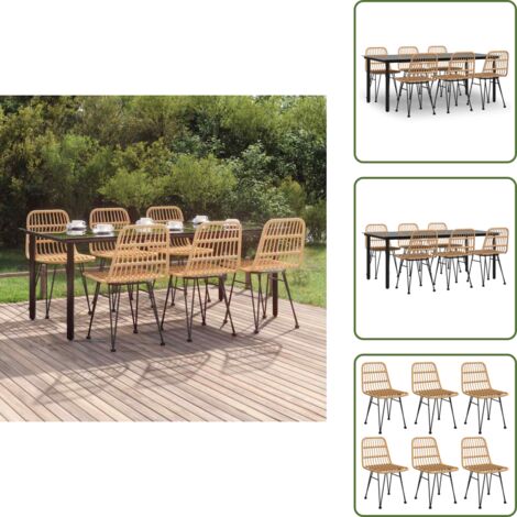 Rattan - vidaXL Set da Pranzo da Giardino 7 pz in Polyrattan - Acciaio