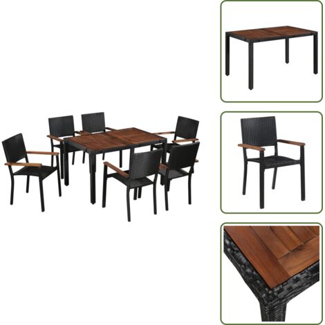 Rattan - vidaXL Set da Pranzo da Giardino 7 pz in Polyrattan e Acacia Nero - Legno di acacia