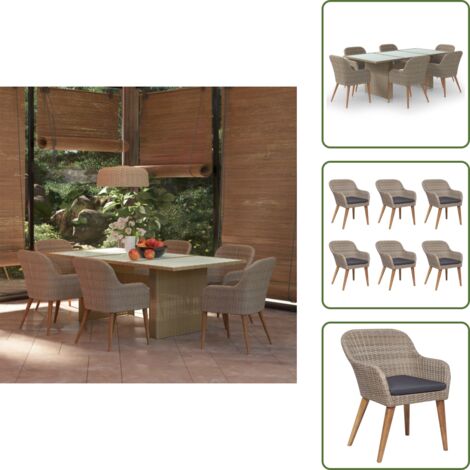 Rattan - vidaXL Set da Pranzo da Giardino 7 pz in Polyrattan Marrone - Acciaio verniciato