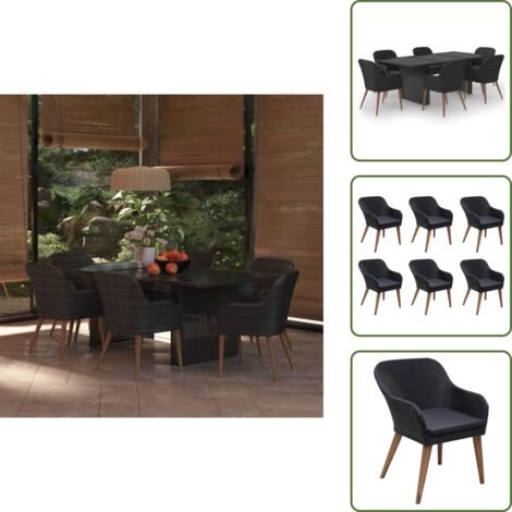 Rattan - vidaXL Set da Pranzo da Giardino 7 pz in Polyrattan Nero - Vetro