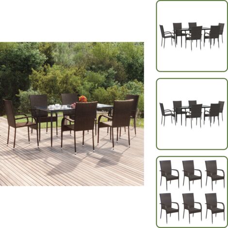 Rattan - vidaXL Set da Pranzo da Giardino 7 pz Marrone in Polyrattan - Acciaio verniciato