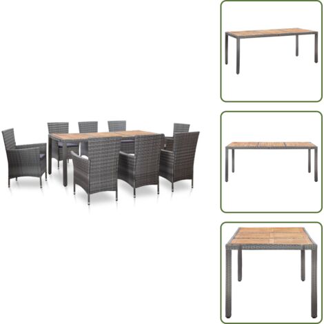 Rattan - vidaXL Set da Pranzo da Giardino 9 pz con Cuscini in Polyrattan Grigio - Poliestere