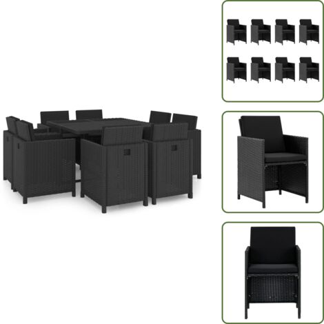 Rattan - vidaXL Set da Pranzo da Giardino 9 pz con Cuscini in Polyrattan Nero - Cuscini da pranzo
