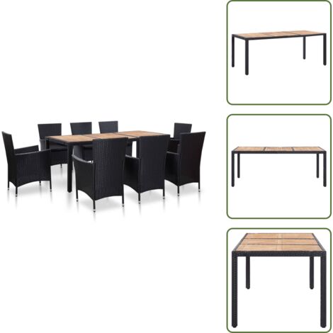 Rattan - vidaXL Set da Pranzo da Giardino 9 pz con Cuscini in Polyrattan Nero - Poliestere