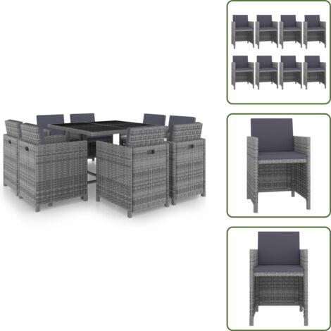Rattan - vidaXL Set da Pranzo da Giardino 9 pz e Cuscini Polyrattan Antracite - Pranzo all'aperto