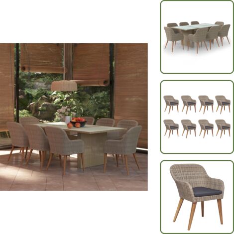 Rattan - vidaXL Set da Pranzo da Giardino 9 pz in Polyrattan Marrone - Vetro