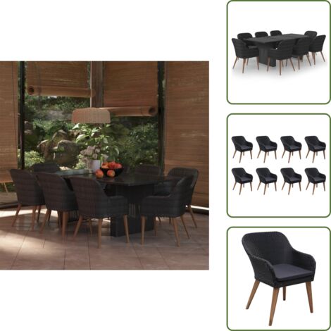 Rattan - vidaXL Set da Pranzo da Giardino 9 pz in Polyrattan Nero - Acciaio verniciato