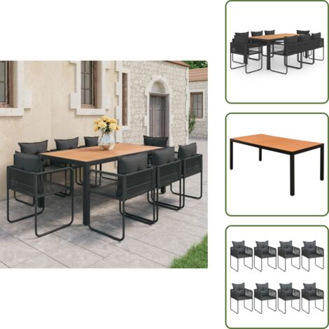 Rattan - vidaXL Set da Pranzo da Giardino 9 pz in Rattan PVC Nero e Marrone - PVC