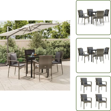 Rattan - vidaXL Set da Pranzo Giardino 5pz Nero e Grigio con Cuscini Polyrattan - Acciaio verniciato