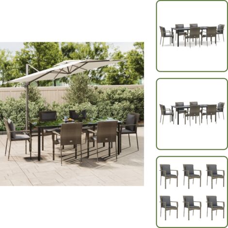 Rattan - vidaXL Set da Pranzo Giardino 7pz Nero e Grigio con Cuscini Polyrattan - Acciaio verniciato