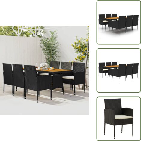 Rattan - vidaXL Set da Pranzo per Esterni 7 pz in Polyrattan Nero - Acciaio