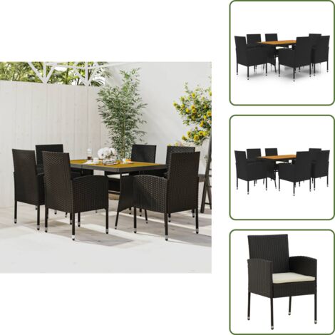 Rattan - vidaXL Set da Pranzo per Esterni 7 pz in Polyrattan Nero - Acciaio