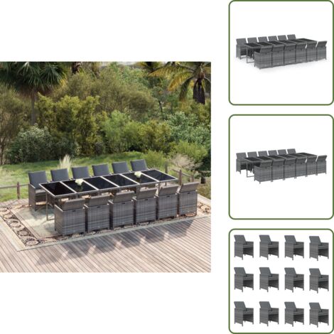 Rattan - vidaXL Set da Pranzo per Giardino 13 pz con Cuscini Polyrattan Grigio - Cuscini per seduta