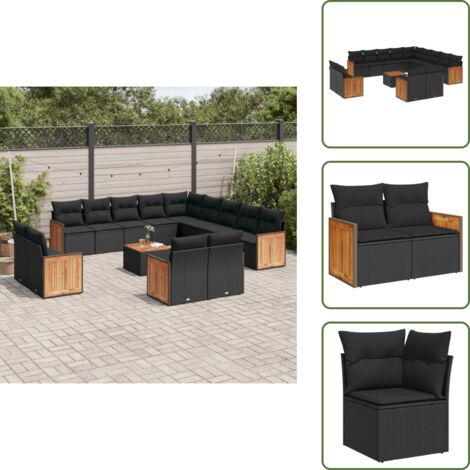 Rattan - vidaXL Set Divani da Giardino 14pz con Cuscini in Polyrattan Nero - Poltrona angolare